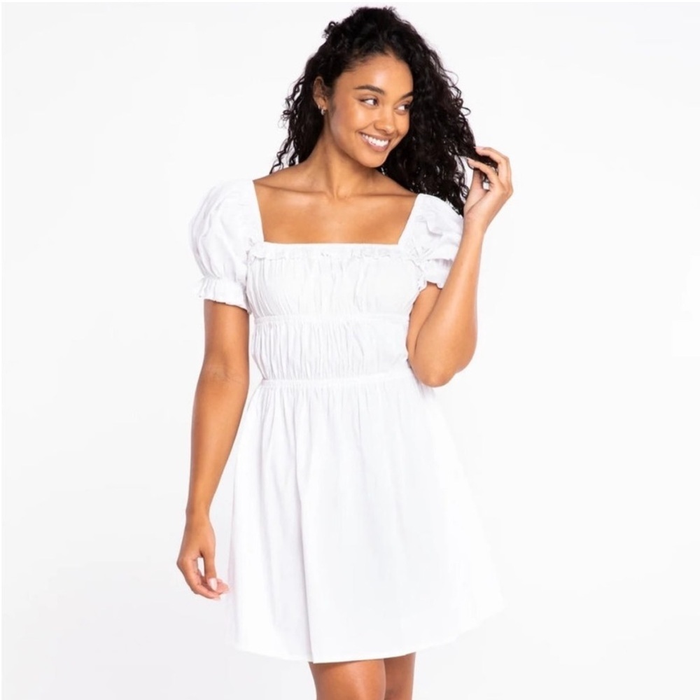 S'EDGE White Puff Sleeve Mini Dress